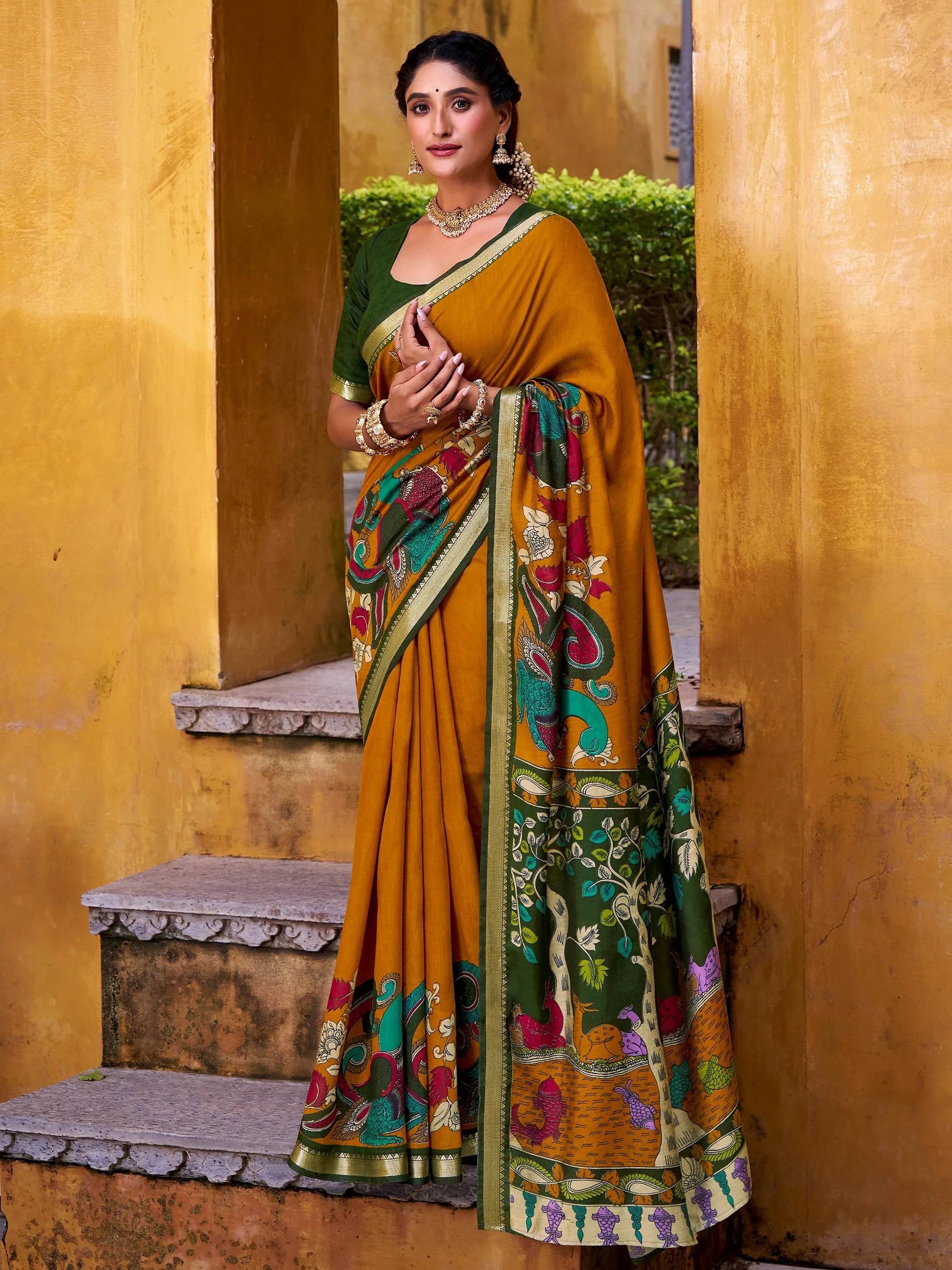 Mustard Enchanting Chanderi Weaving Saree With Blouse