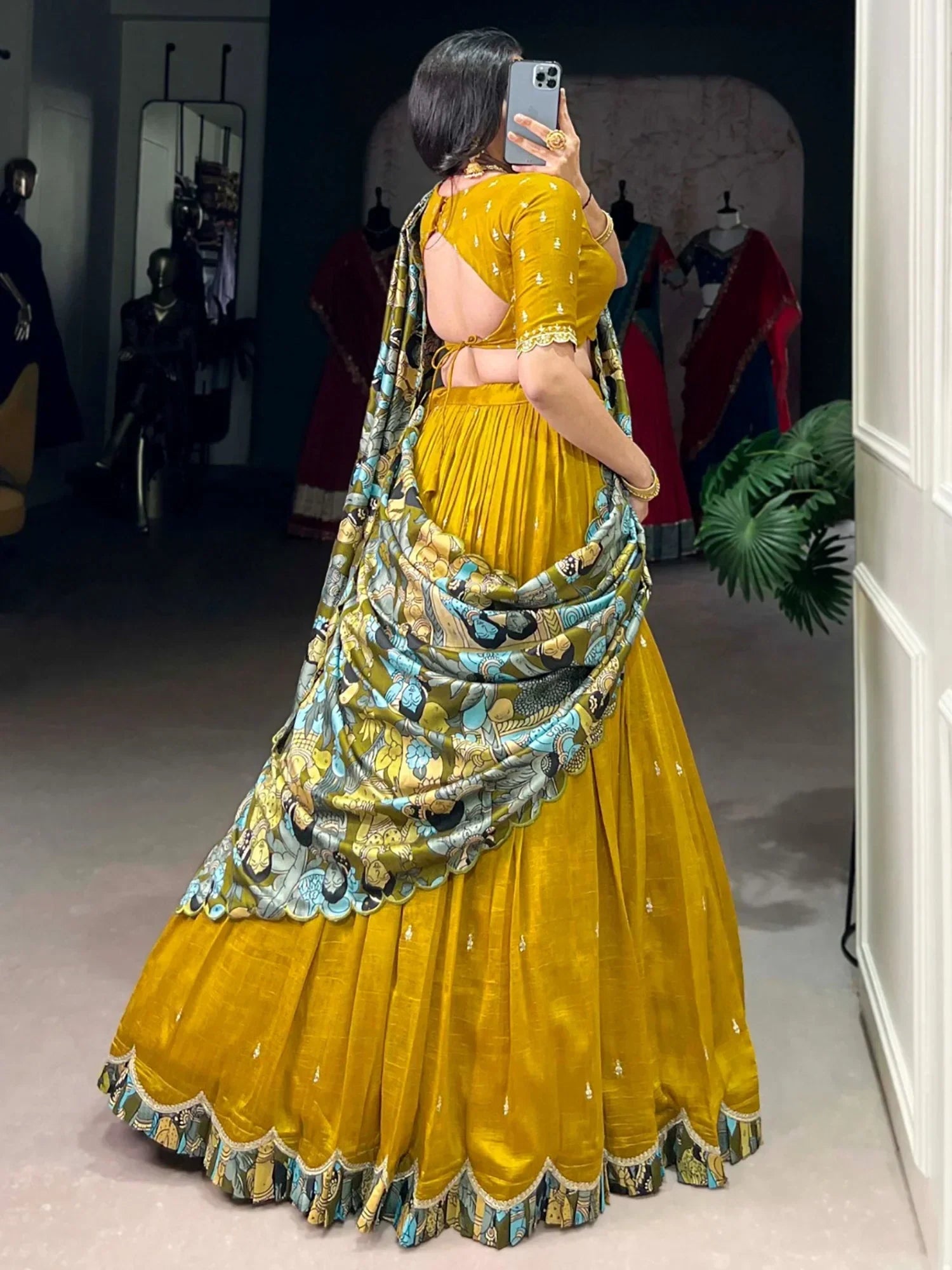 Yellow Gorgeous Thread Work Vichitra Silk Festive Wear Lehenga Choli