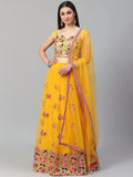 Yellow & Embroidered Semi-Stitched Myntra Lehenga & Unstitched Blouse with Dupatta