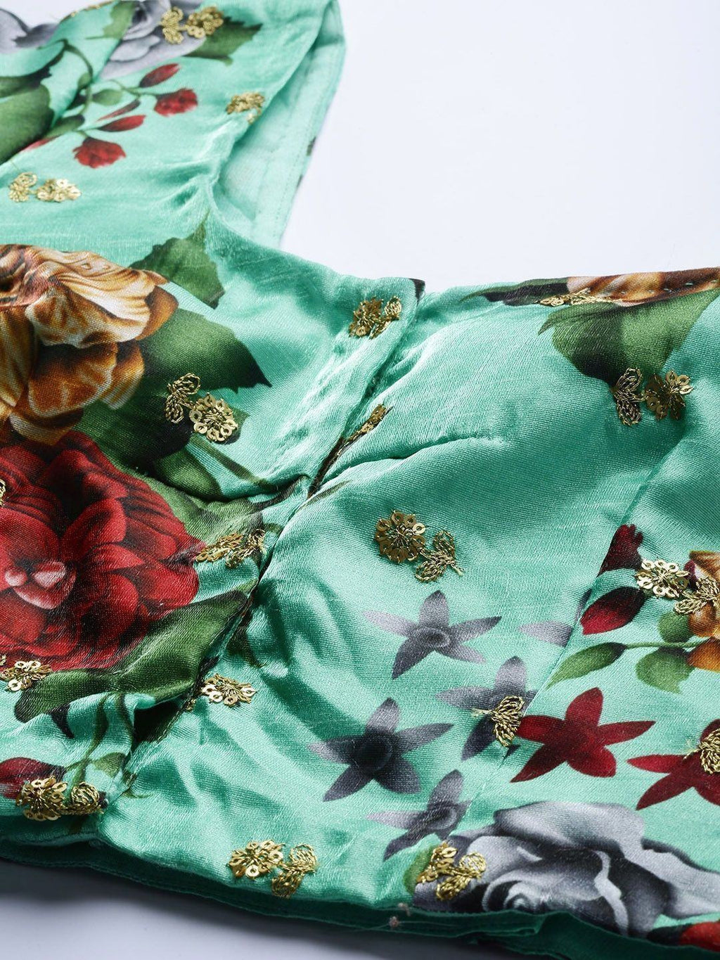 Green & Printed Semi-Stitched Myntra Lehenga & Unstitched Blouse with Dupatta