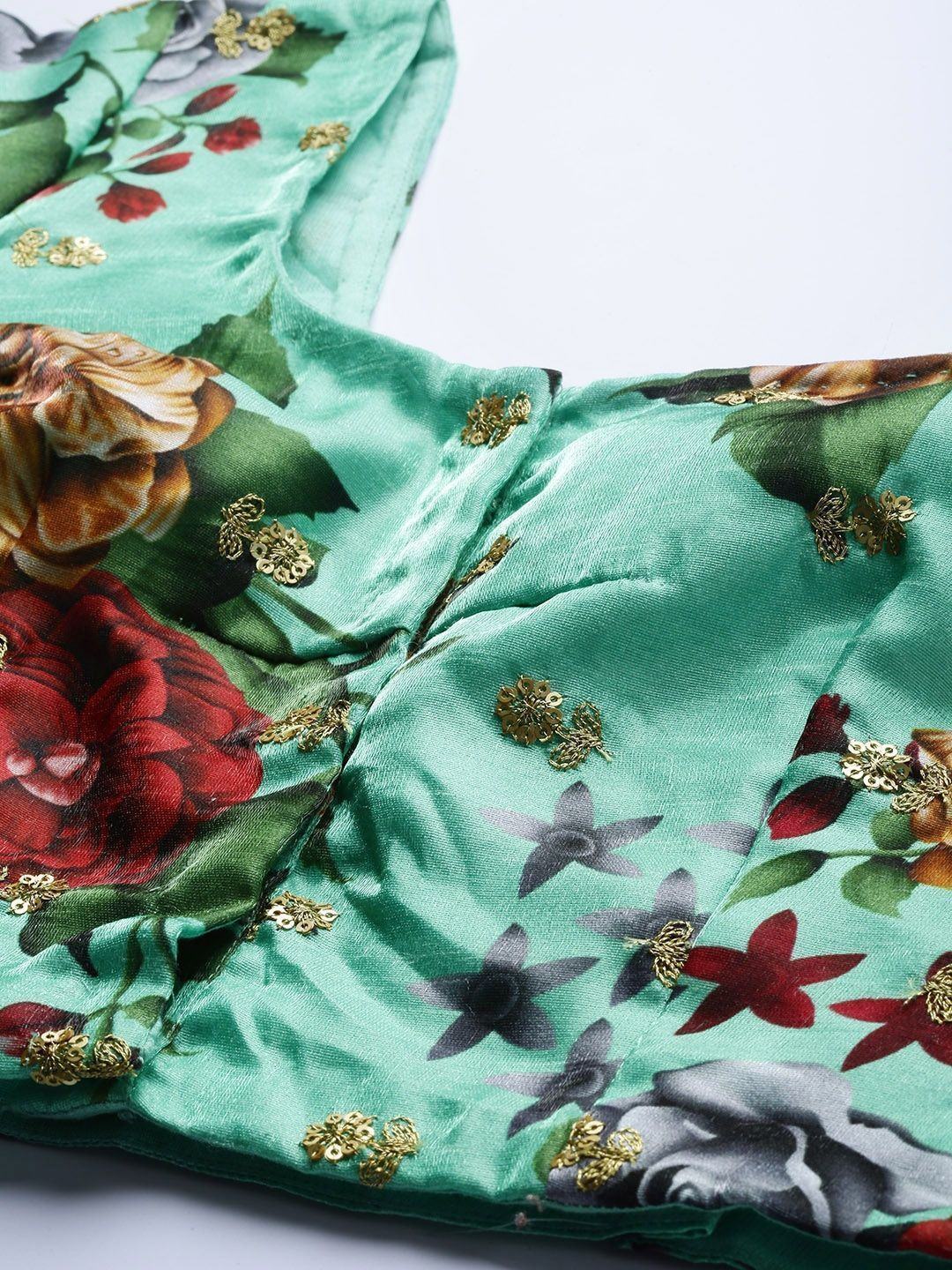 Green & Printed Semi-Stitched Myntra Lehenga & Unstitched Blouse with Dupatta