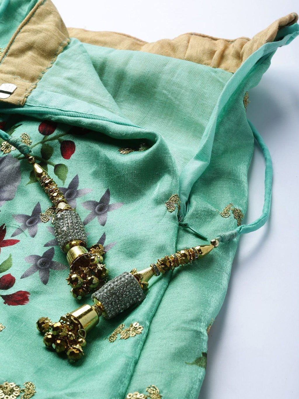 Green & Printed Semi-Stitched Myntra Lehenga & Unstitched Blouse with Dupatta