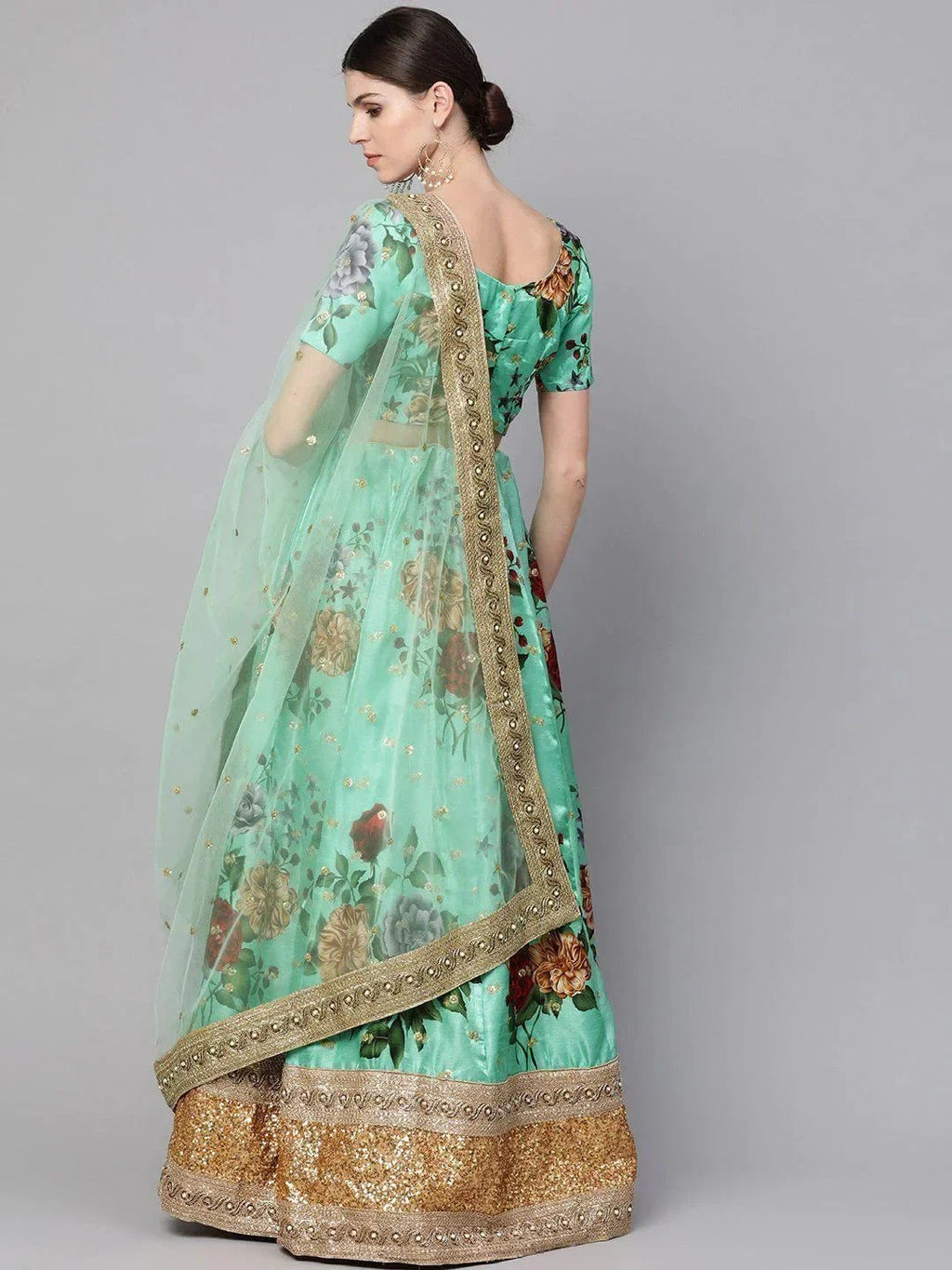 Green & Printed Semi-Stitched Myntra Lehenga & Unstitched Blouse with Dupatta