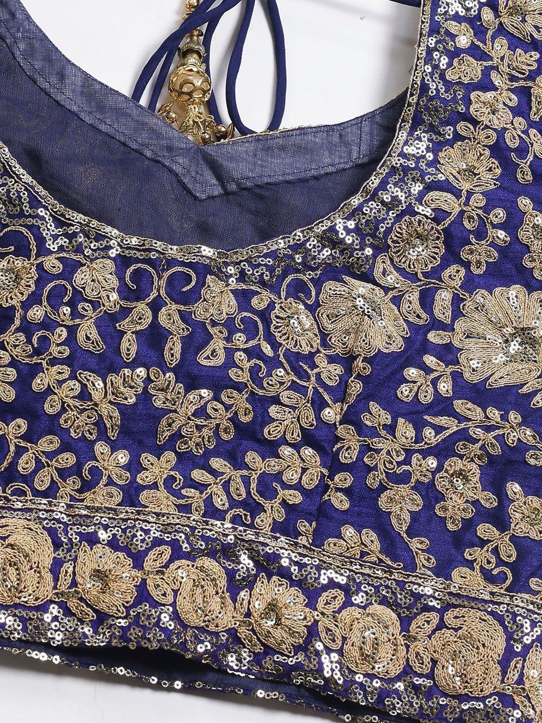 Blue & Toned Embroidered Semi-Stitched Myntra Lehenga & Unstitched Blouse with Dupatta
