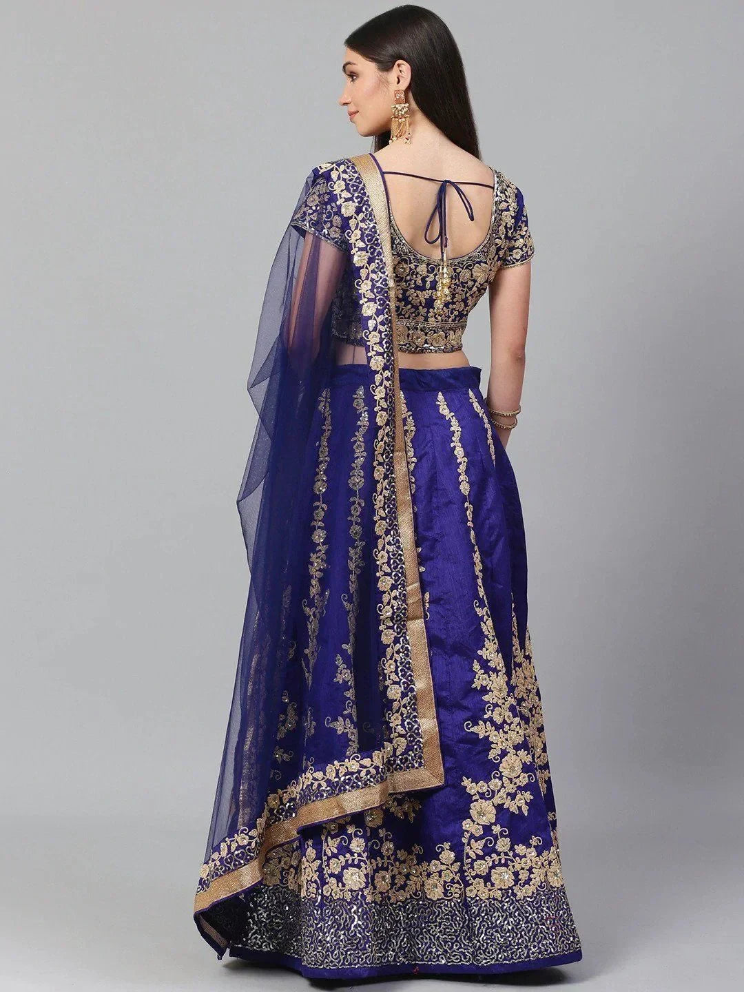 Blue & Toned Embroidered Semi-Stitched Myntra Lehenga & Unstitched Blouse with Dupatta