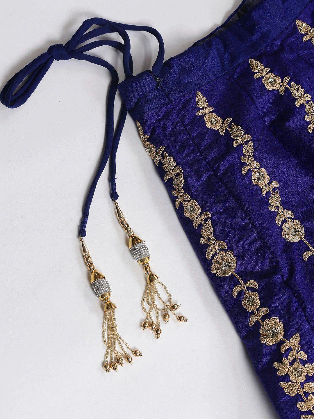 Blue & Toned Embroidered Semi-Stitched Myntra Lehenga & Unstitched Blouse with Dupatta