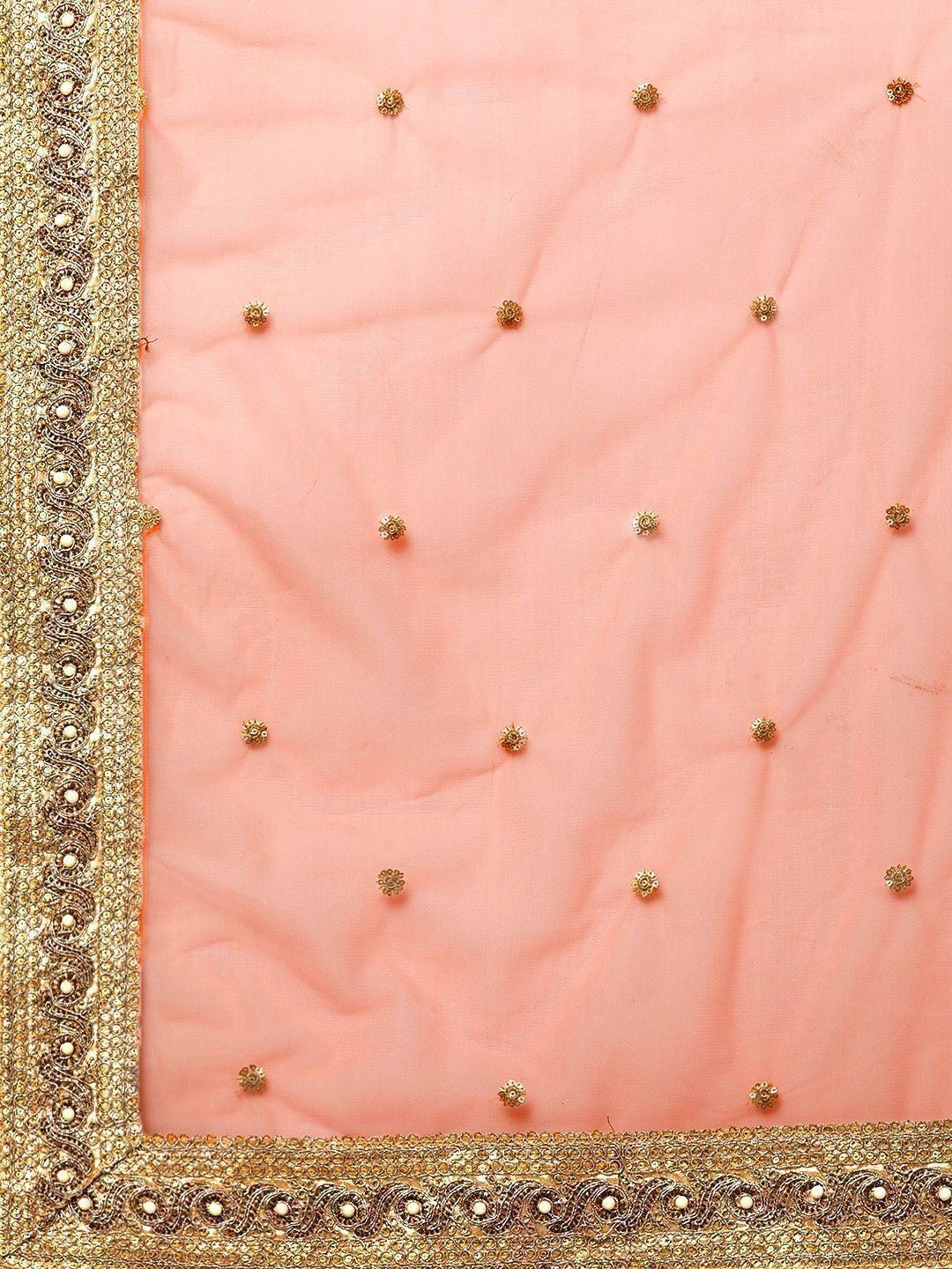 Peach & Printed Semi-Stitched Myntra Lehenga & Unstitched Blouse with Dupatta