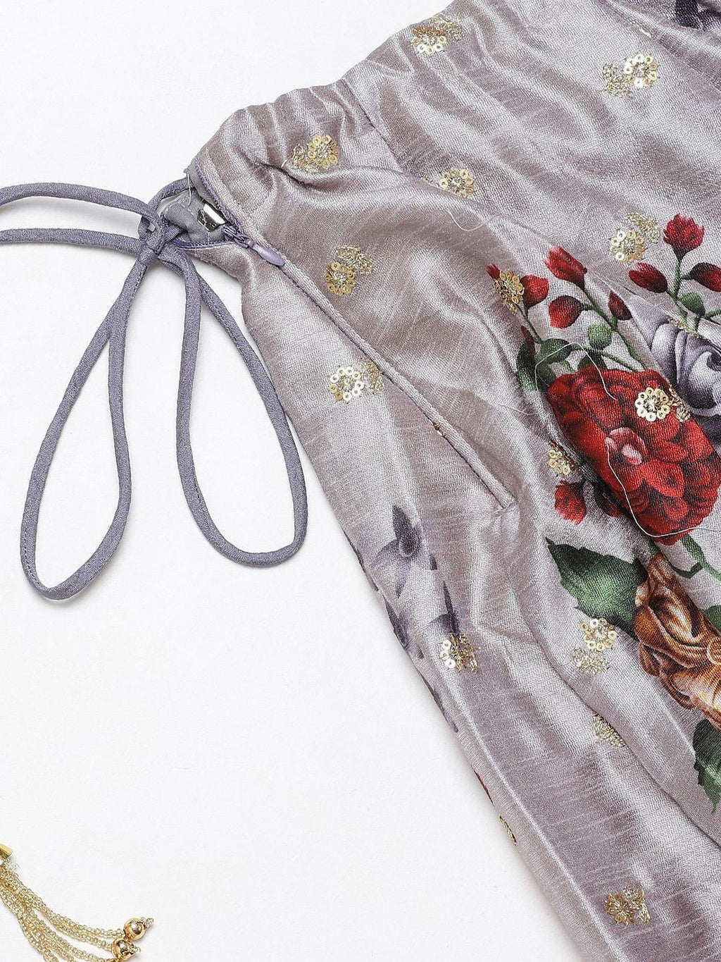 Grey & Printed Semi-Stitched Myntra Lehenga & Unstitched Blouse with Dupatta