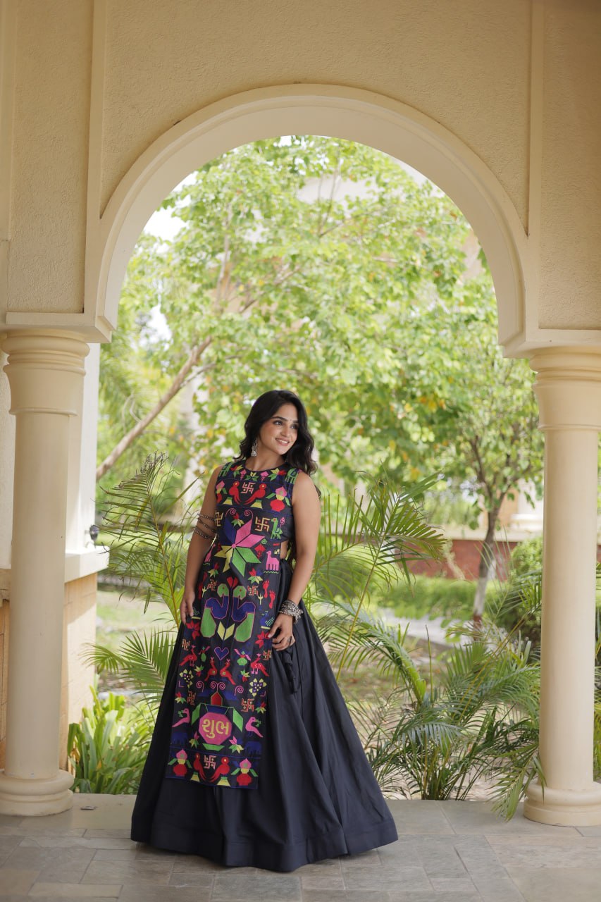 Navratri Cora Cotton Lehenga Choli with Gamthi Embroidery