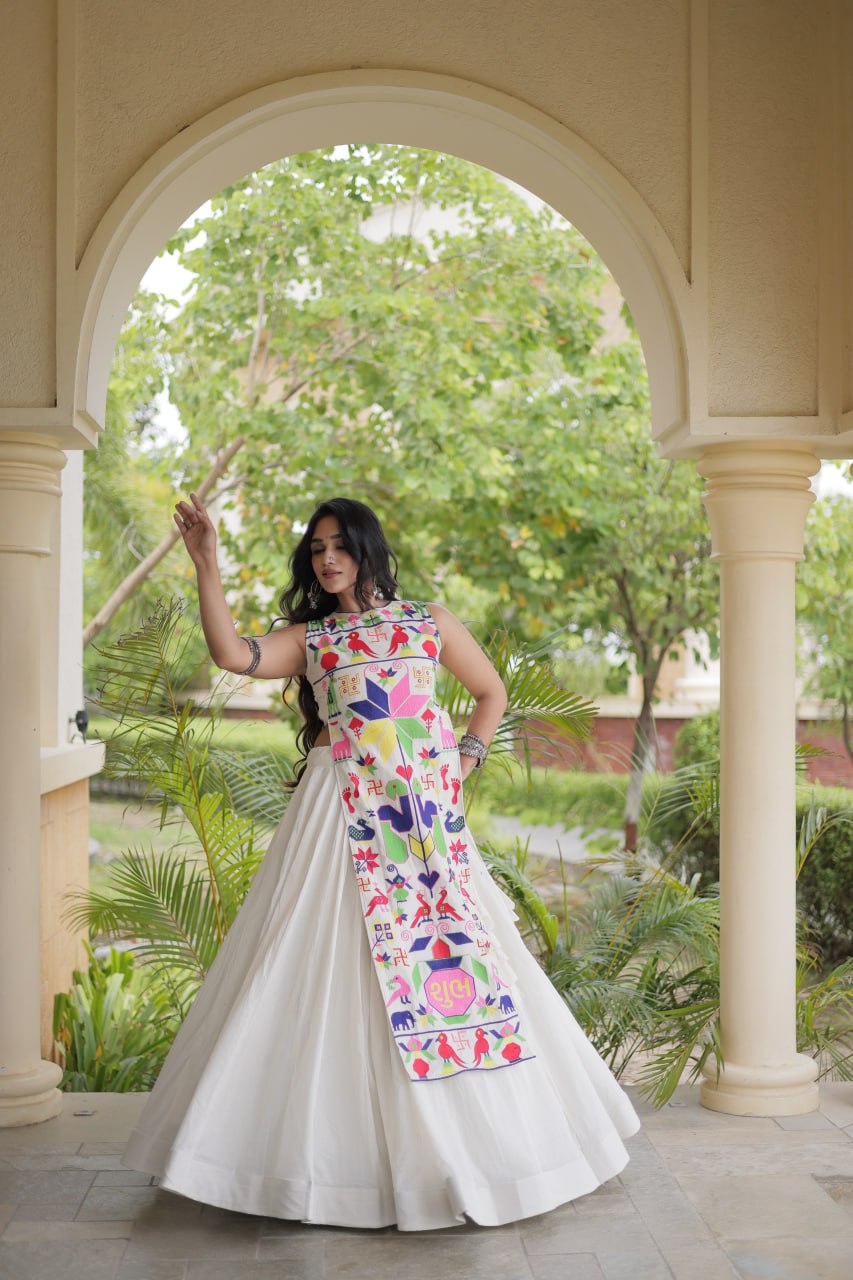Navratri Cora Cotton Lehenga Choli with Gamthi Embroidery