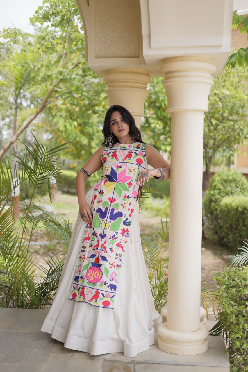 Navratri Cora Cotton Lehenga Choli with Gamthi Embroidery