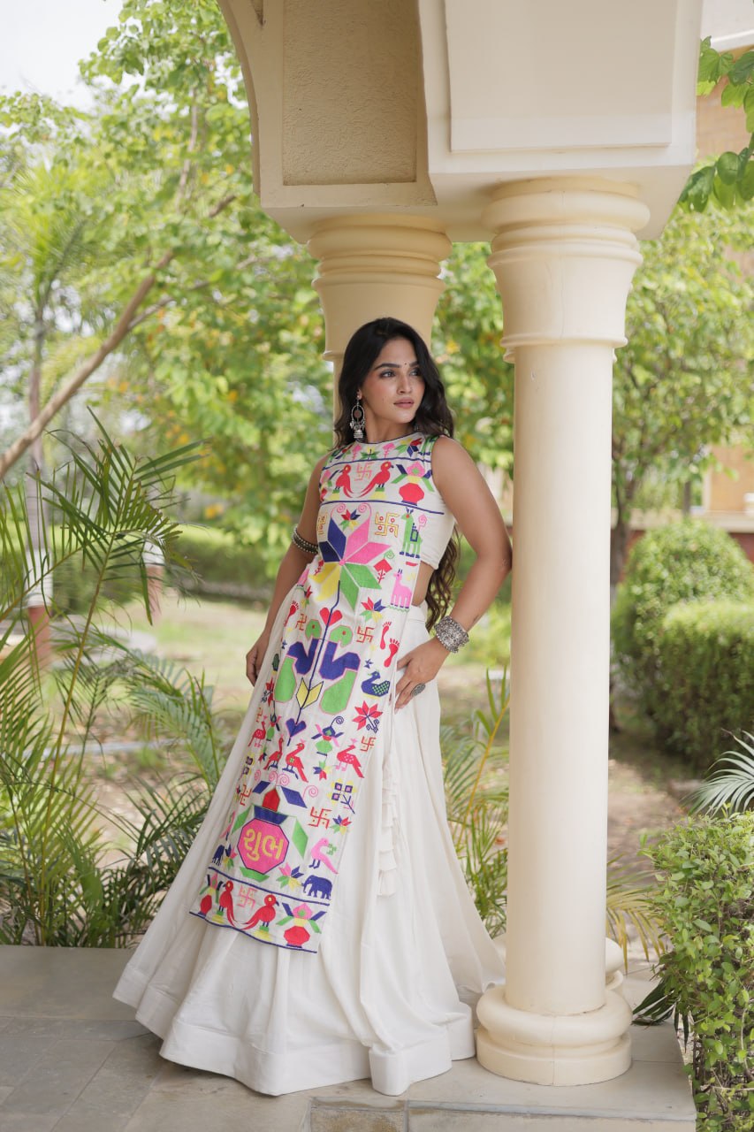 Navratri Cora Cotton Lehenga Choli with Gamthi Embroidery