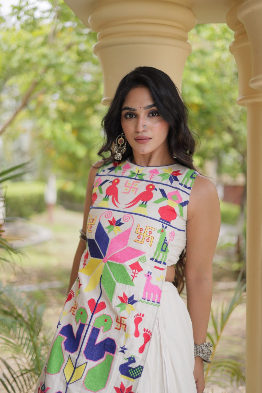 Navratri Cora Cotton Lehenga Choli with Gamthi Embroidery