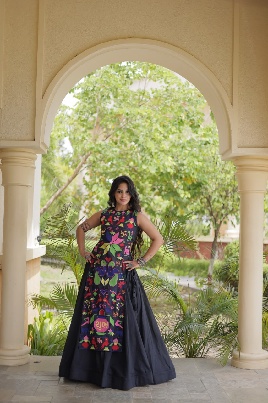 Navratri Cora Cotton Lehenga Choli with Gamthi Embroidery