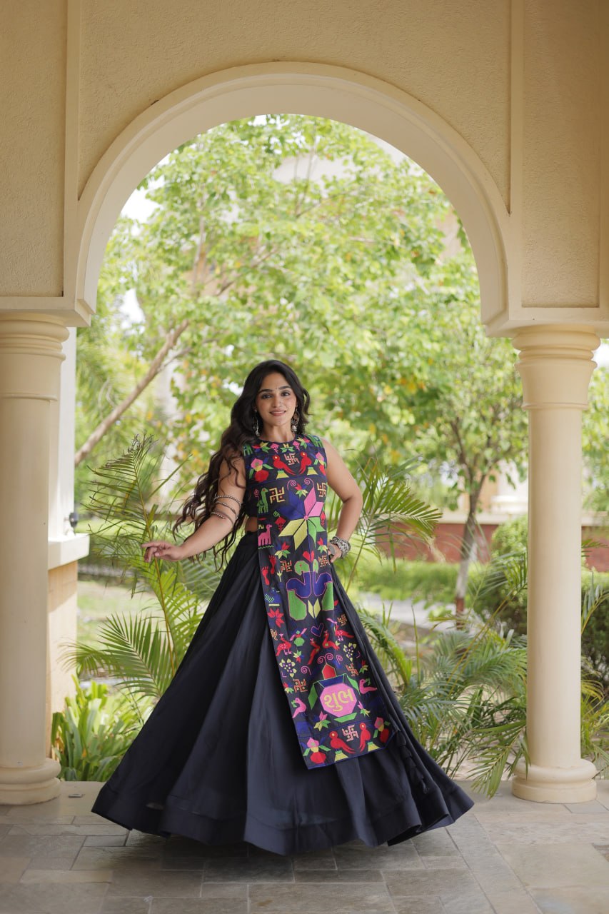 Navratri Cora Cotton Lehenga Choli with Gamthi Embroidery