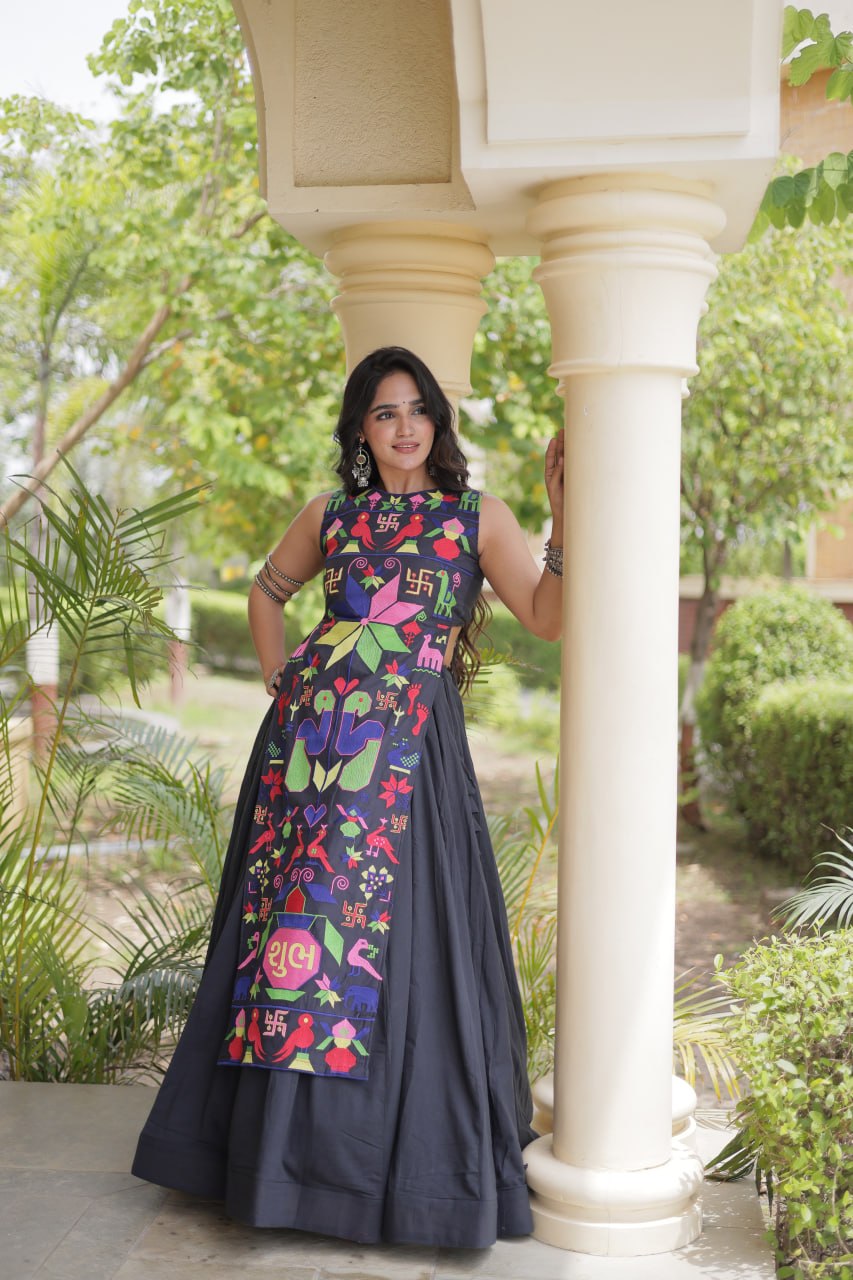 Navratri Cora Cotton Lehenga Choli with Gamthi Embroidery