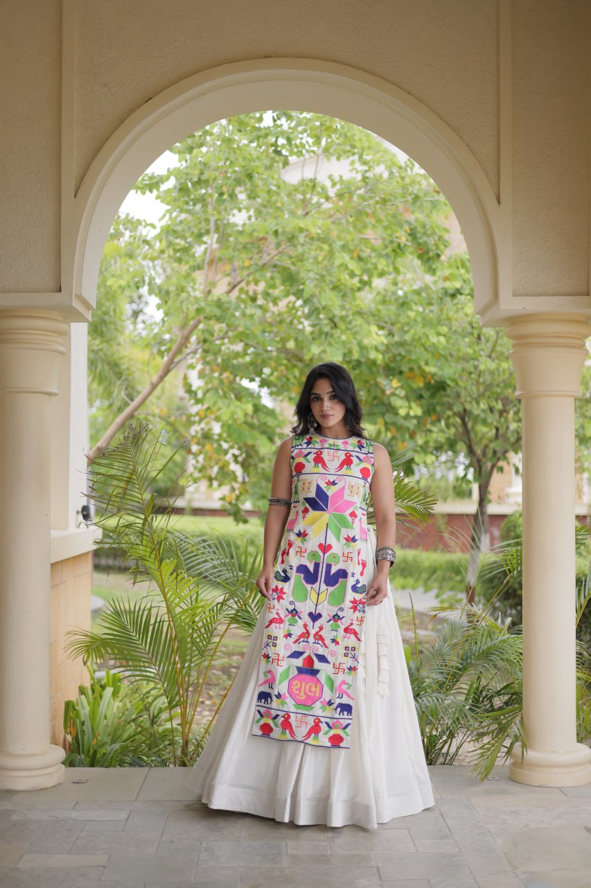 Navratri Cora Cotton Lehenga Choli with Gamthi Embroidery