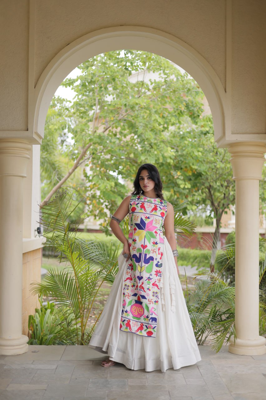 Navratri Cora Cotton Lehenga Choli with Gamthi Embroidery