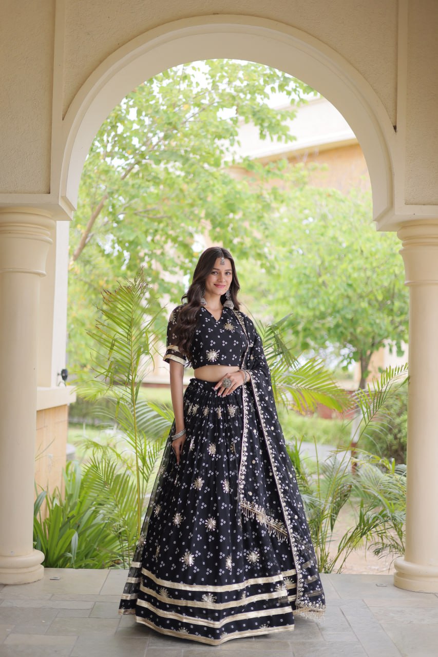Navratri Faux Georgette Bandhej Print Lehenga Choli with Dupatta