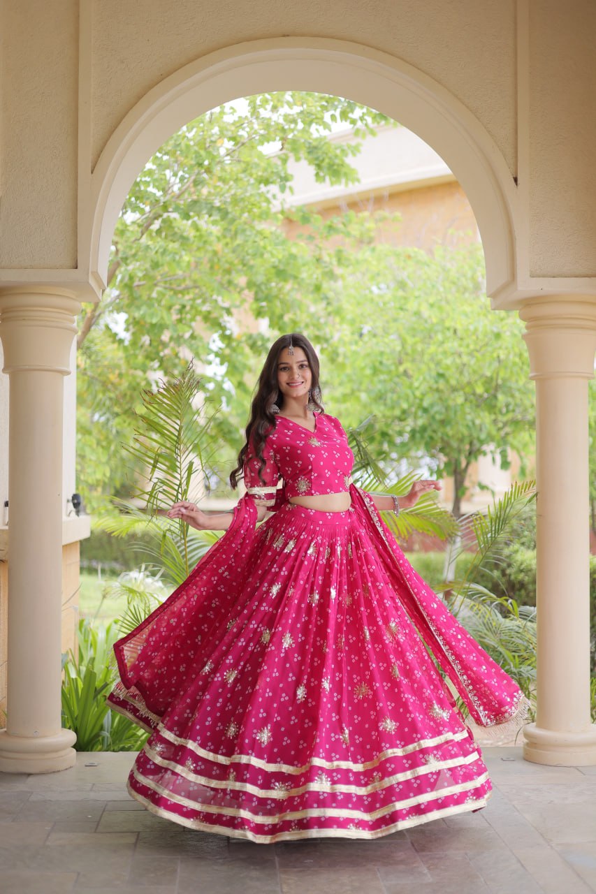 Navratri Faux Georgette Bandhej Print Lehenga Choli with Dupatta