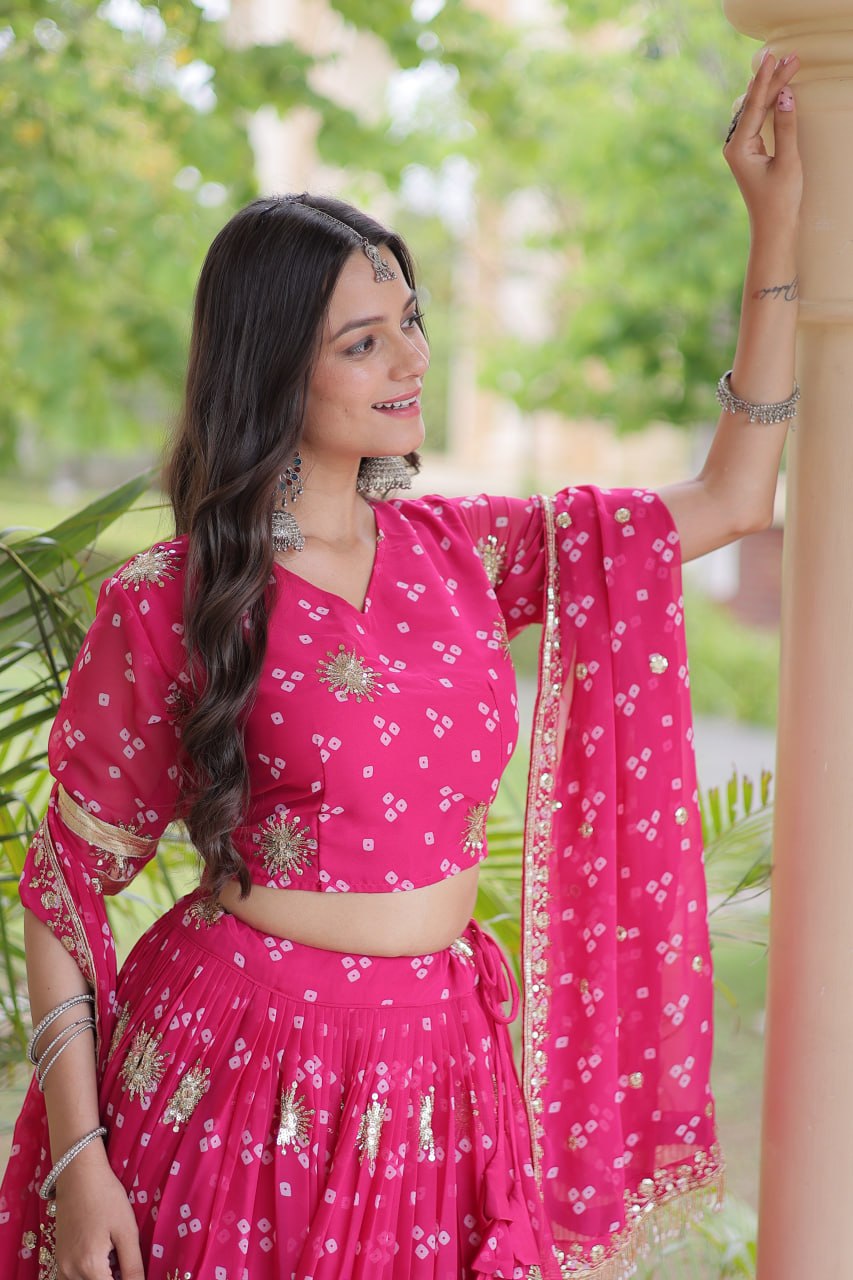Navratri Faux Georgette Bandhej Print Lehenga Choli with Dupatta