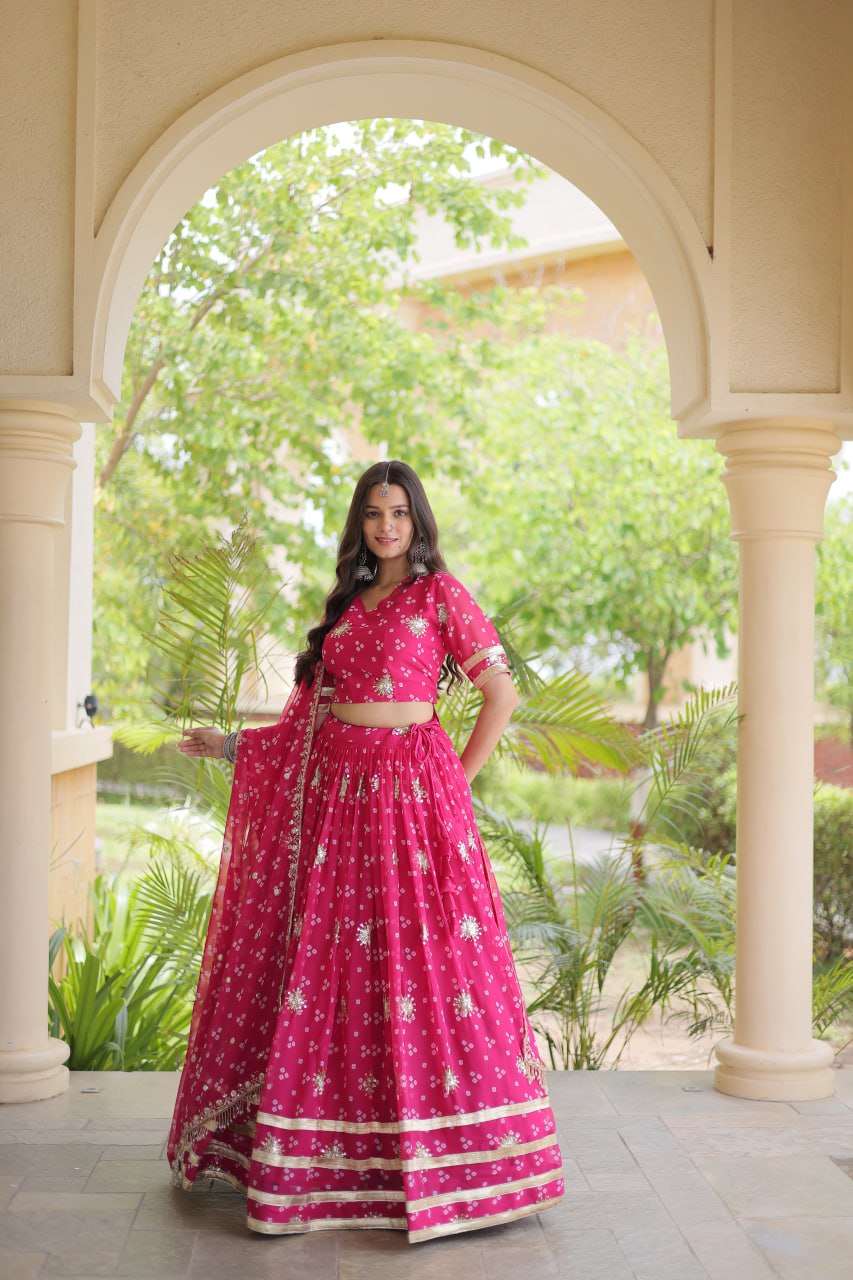 Navratri Faux Georgette Bandhej Print Lehenga Choli with Dupatta