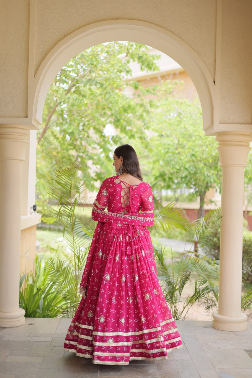 Navratri Faux Georgette Bandhej Print Lehenga Choli with Dupatta