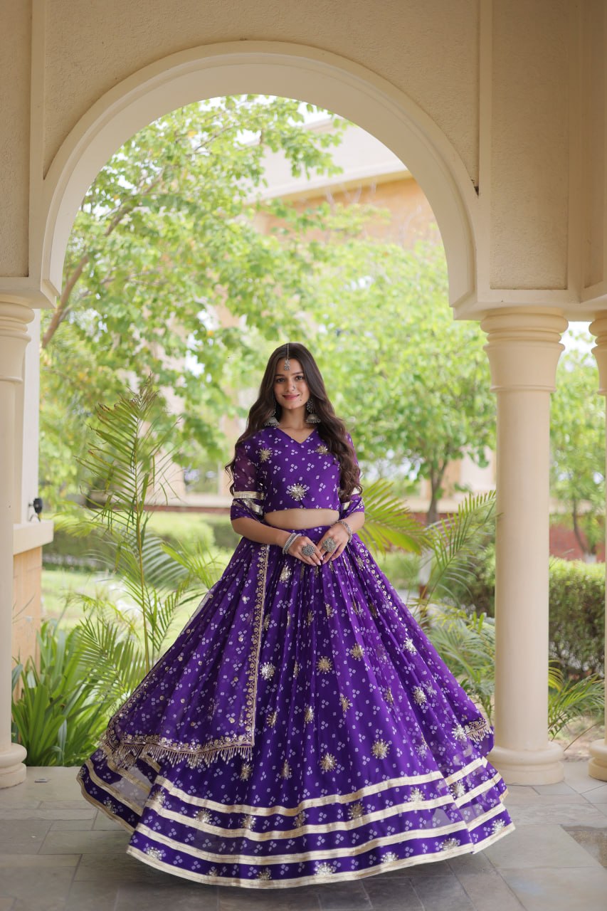 Navratri Faux Georgette Bandhej Print Lehenga Choli with Dupatta