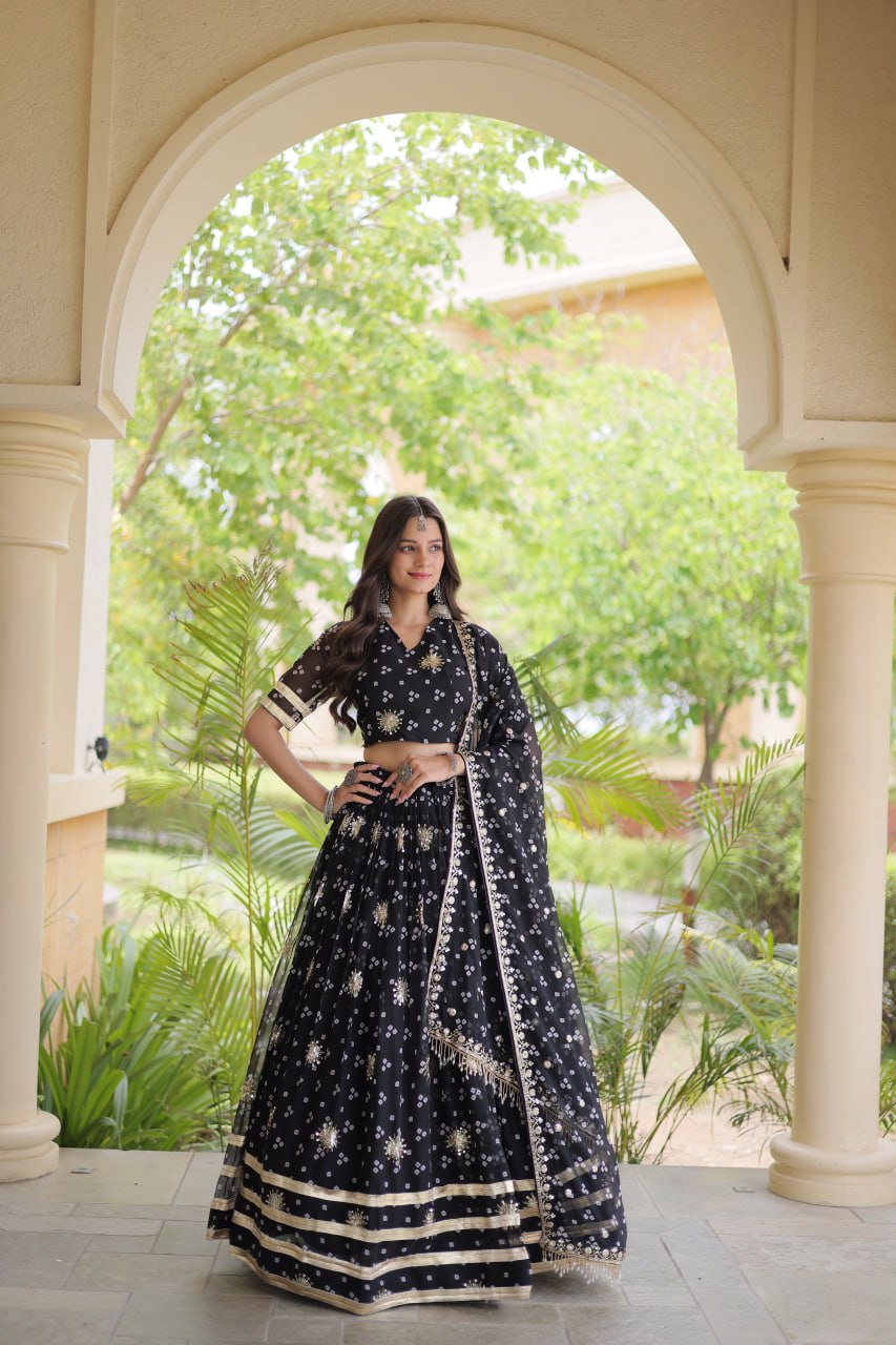 Navratri Faux Georgette Bandhej Print Lehenga Choli with Dupatta