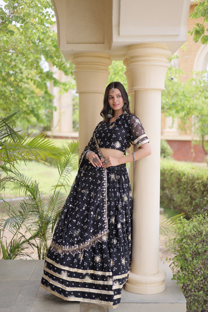 Navratri Faux Georgette Bandhej Print Lehenga Choli with Dupatta