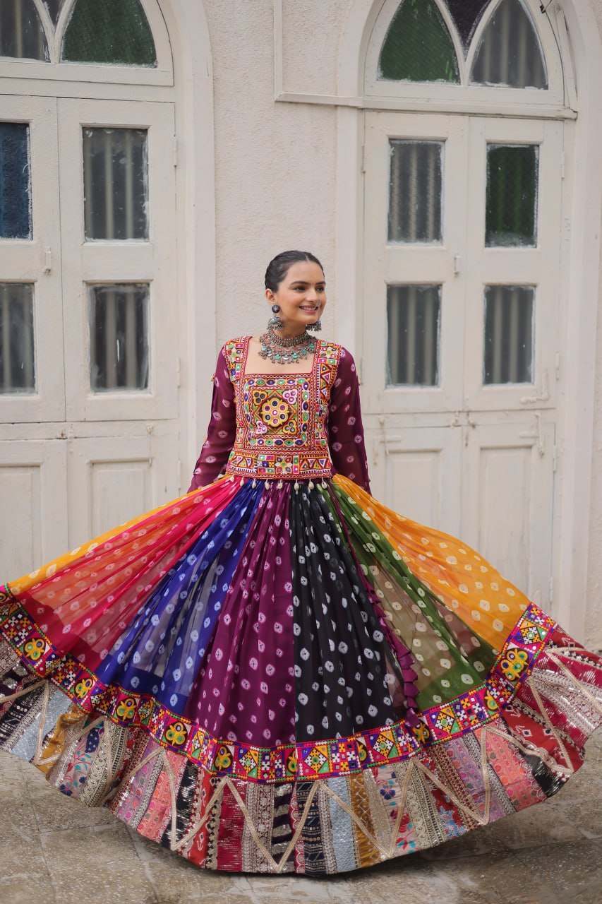 Navratri Georgette Print Lehenga Choli with Gamthi Work