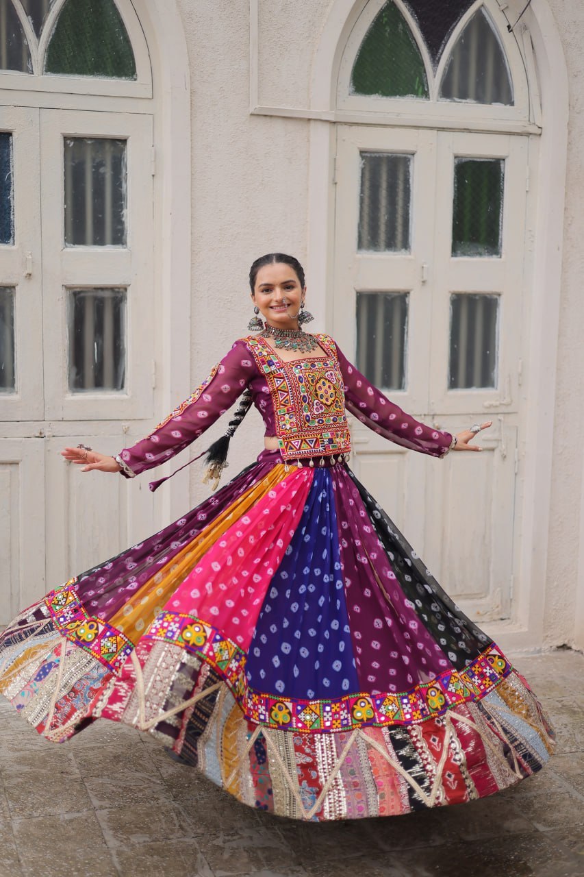 Navratri Georgette Print Lehenga Choli with Gamthi Work