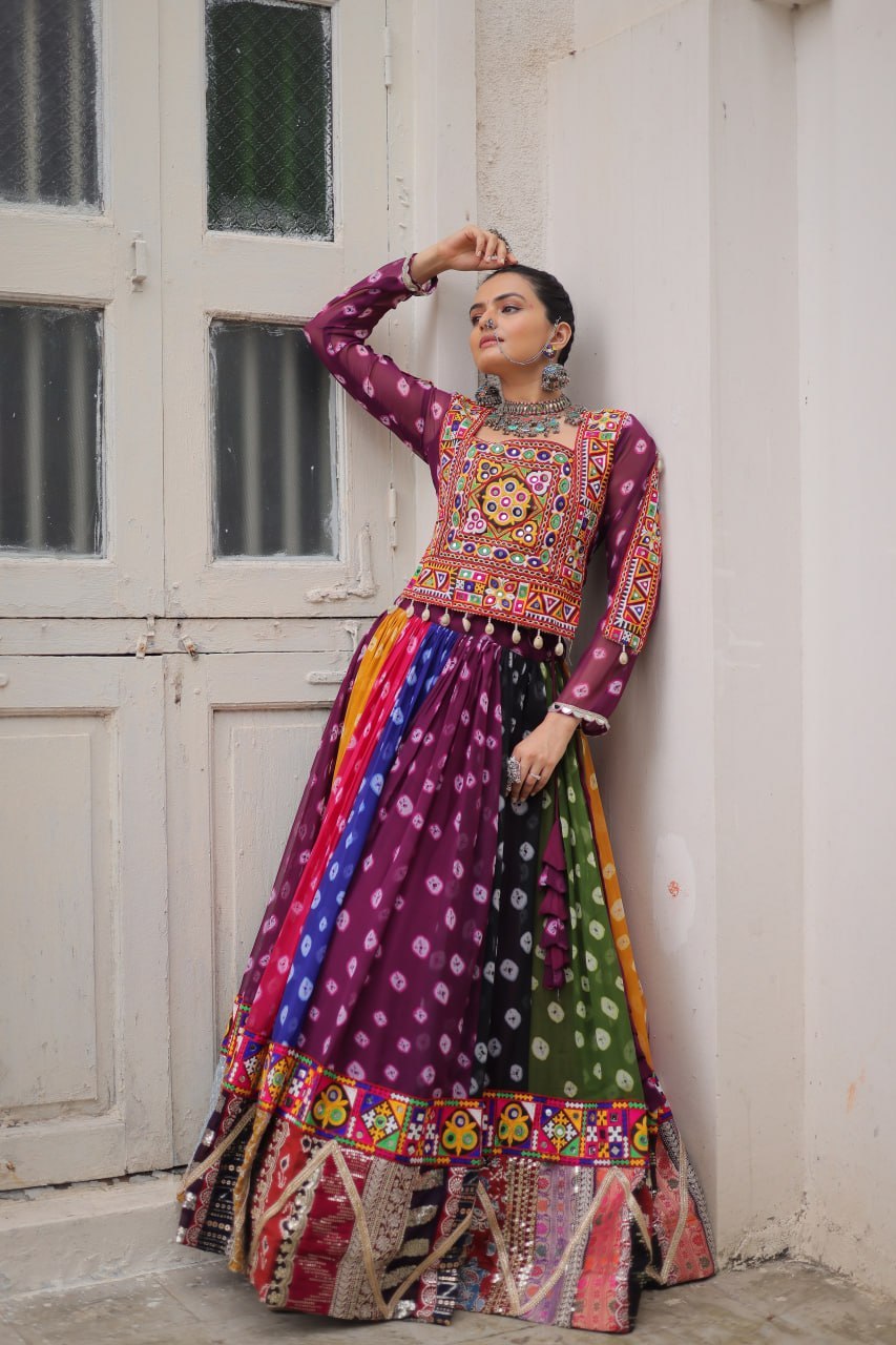 Navratri Georgette Print Lehenga Choli with Gamthi Work