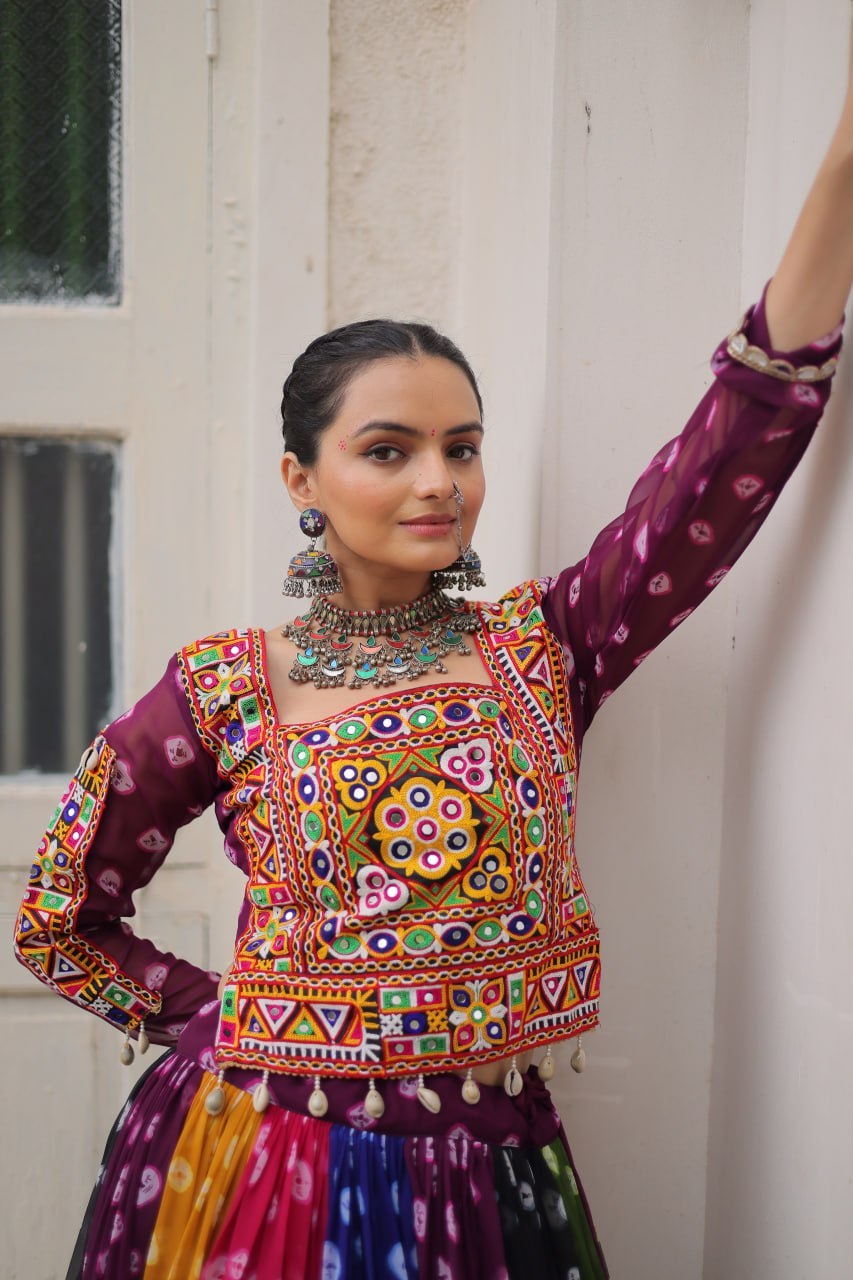 Navratri Georgette Print Lehenga Choli with Gamthi Work