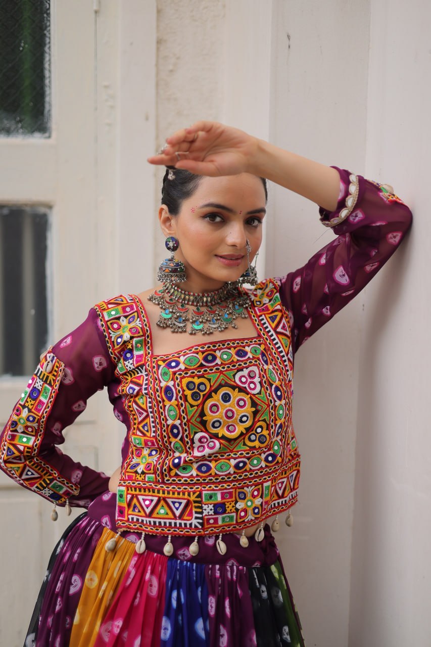 Navratri Georgette Print Lehenga Choli with Gamthi Work