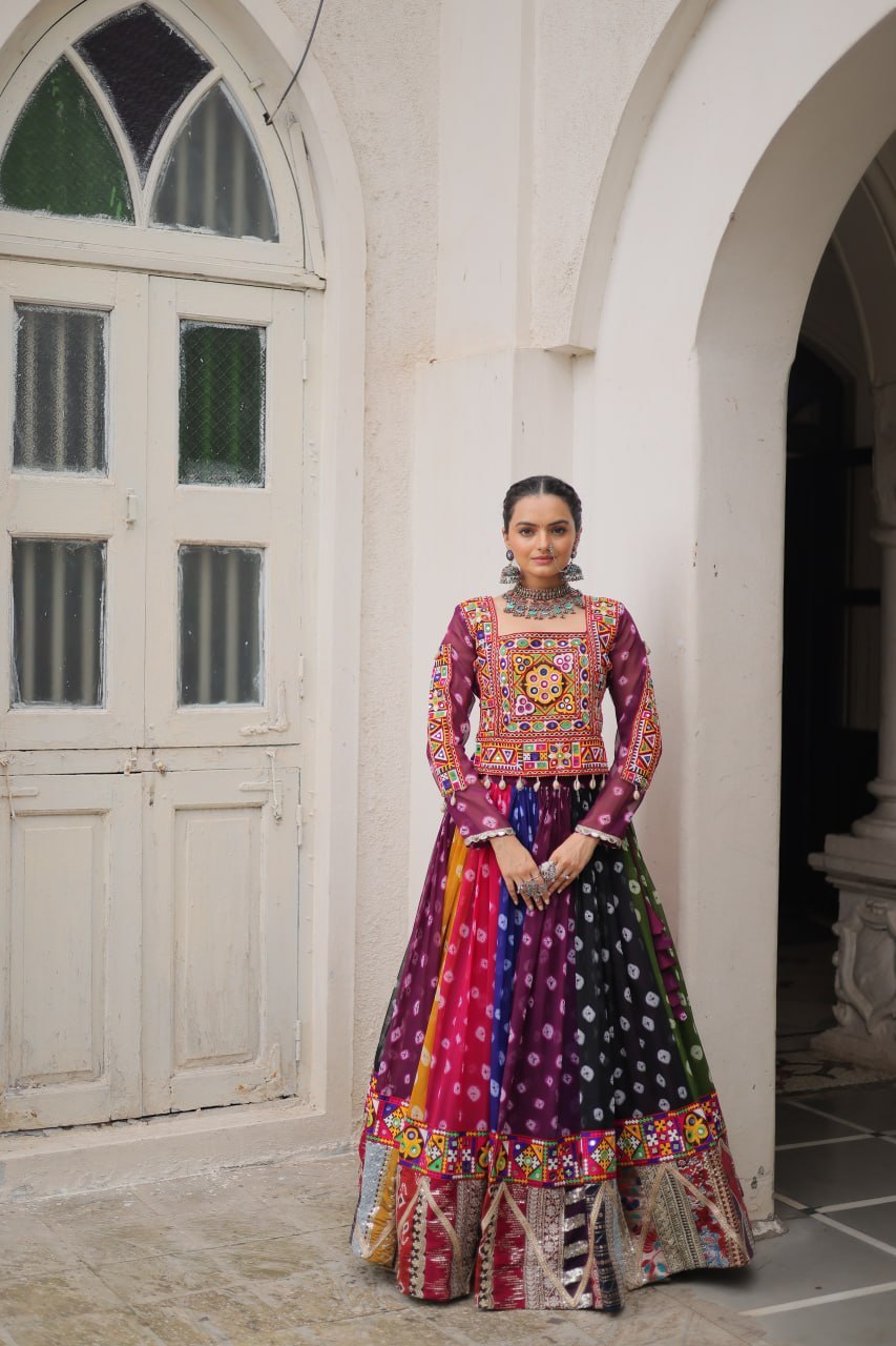 Navratri Georgette Print Lehenga Choli with Gamthi Work