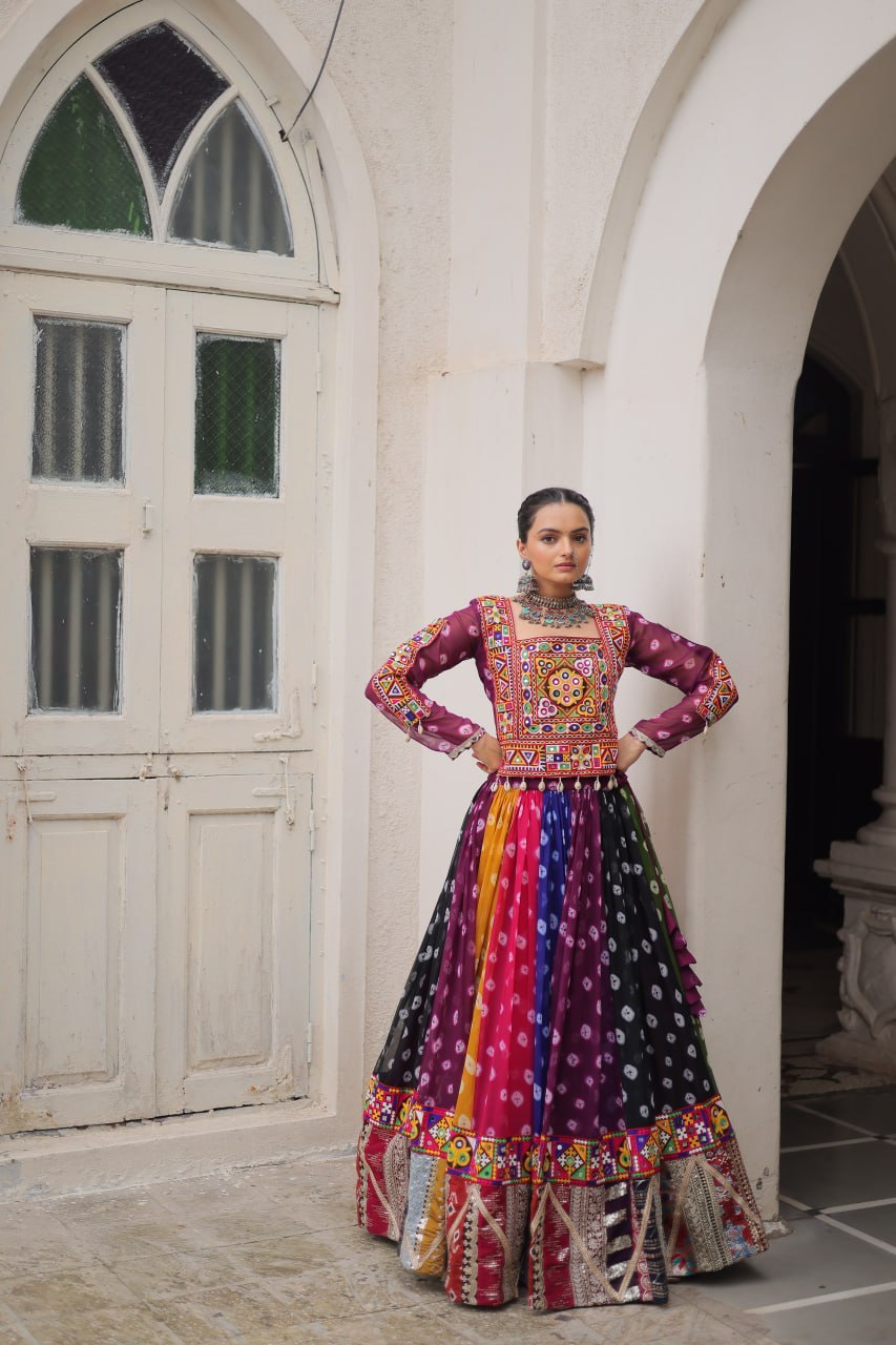 Navratri Georgette Print Lehenga Choli with Gamthi Work