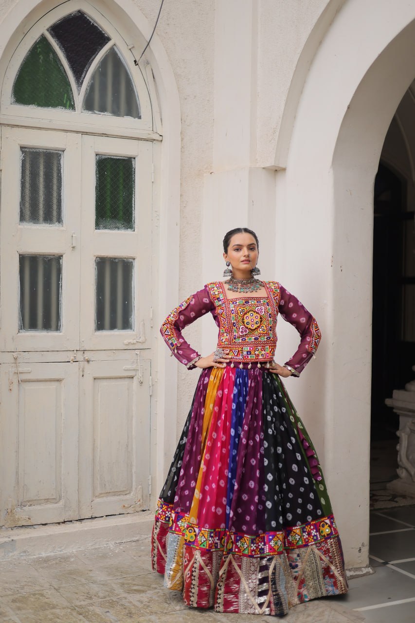 Navratri Georgette Print Lehenga Choli with Gamthi Work