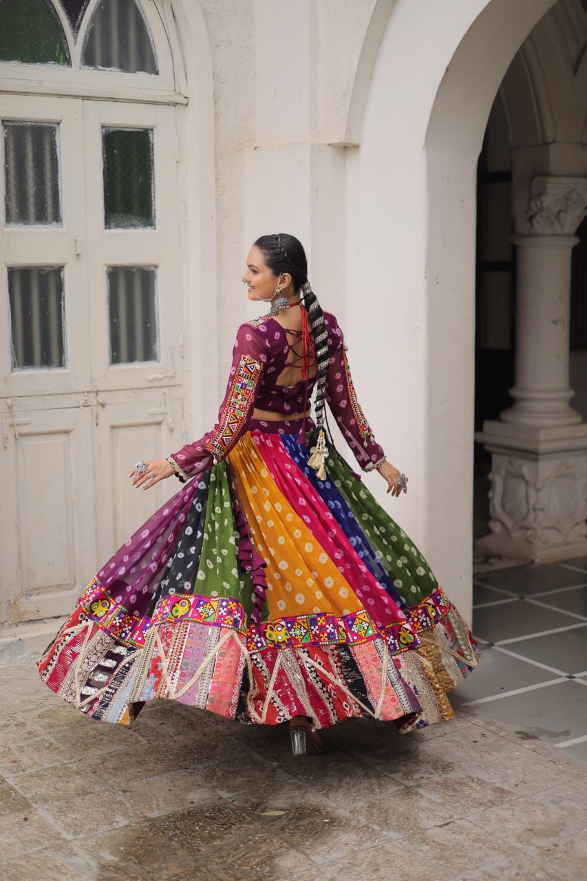 Navratri Georgette Print Lehenga Choli with Gamthi Work