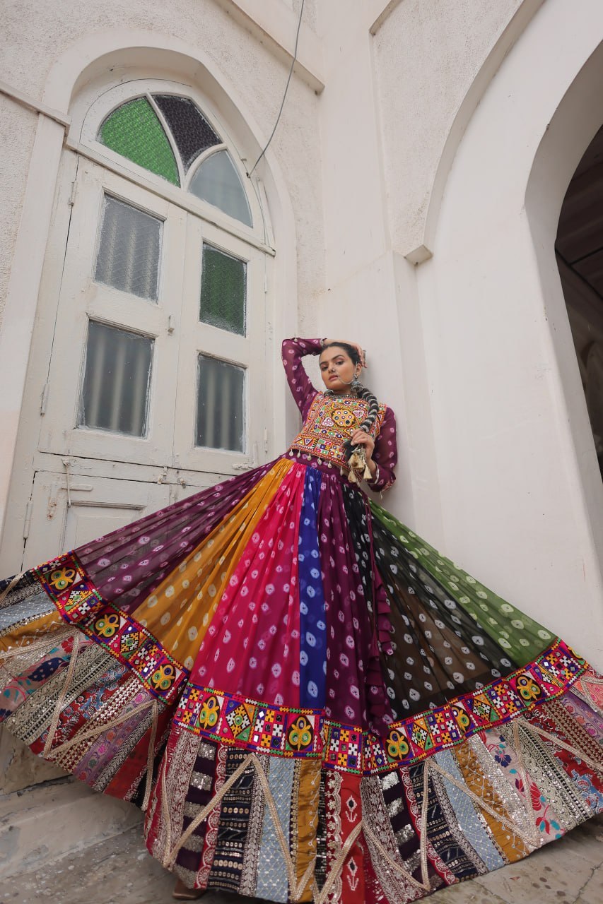 Navratri Georgette Print Lehenga Choli with Gamthi Work