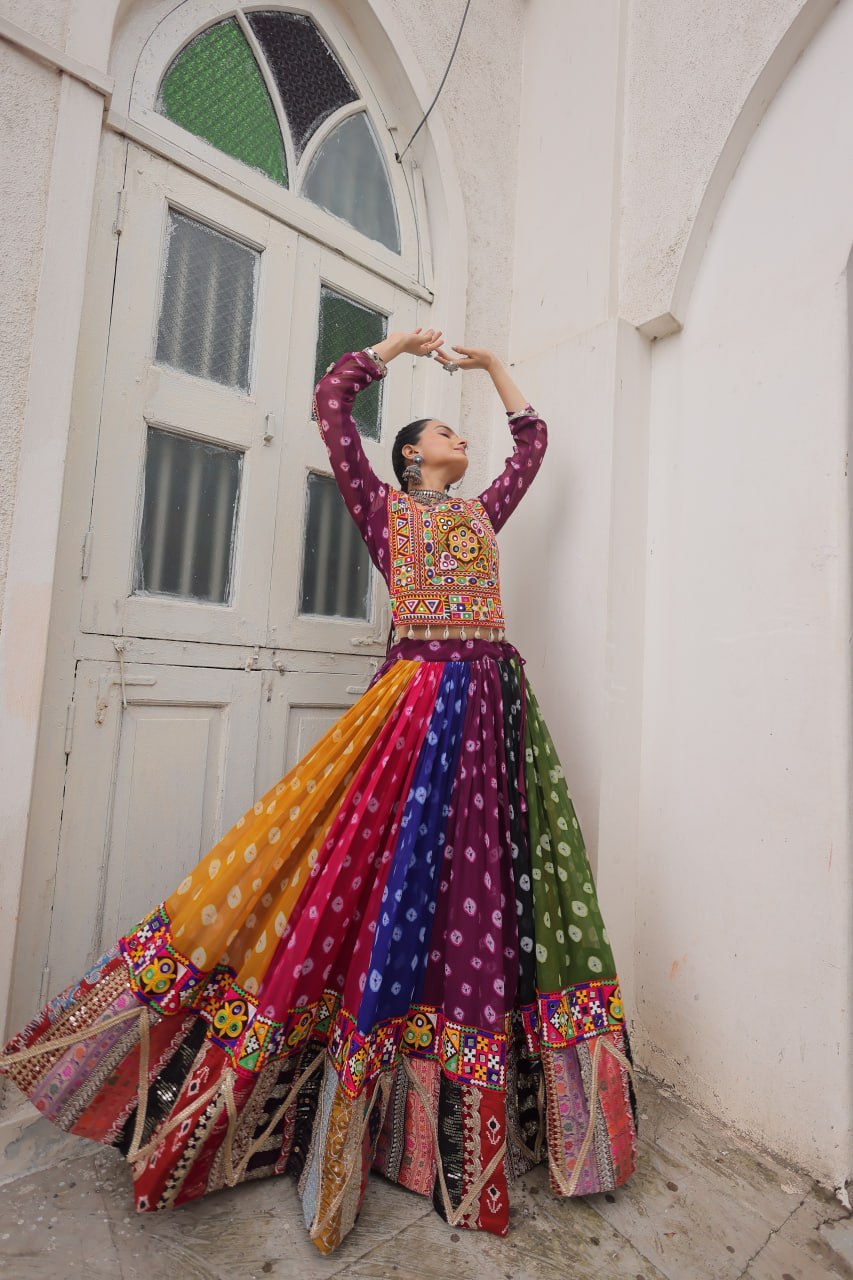 Navratri Georgette Print Lehenga Choli with Gamthi Work