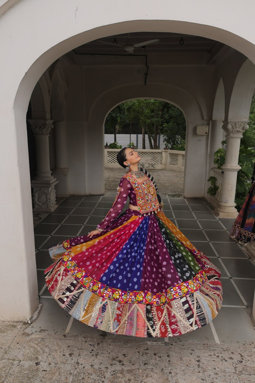 Navratri Georgette Print Lehenga Choli with Gamthi Work