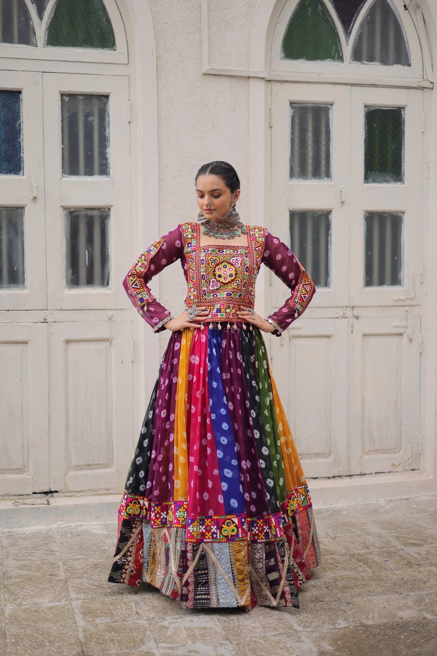 Navratri Georgette Print Lehenga Choli with Gamthi Work