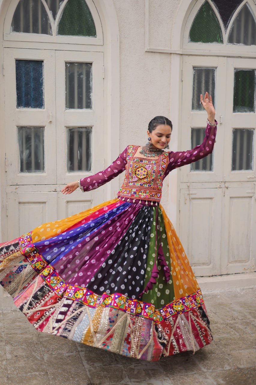 Navratri Georgette Print Lehenga Choli with Gamthi Work