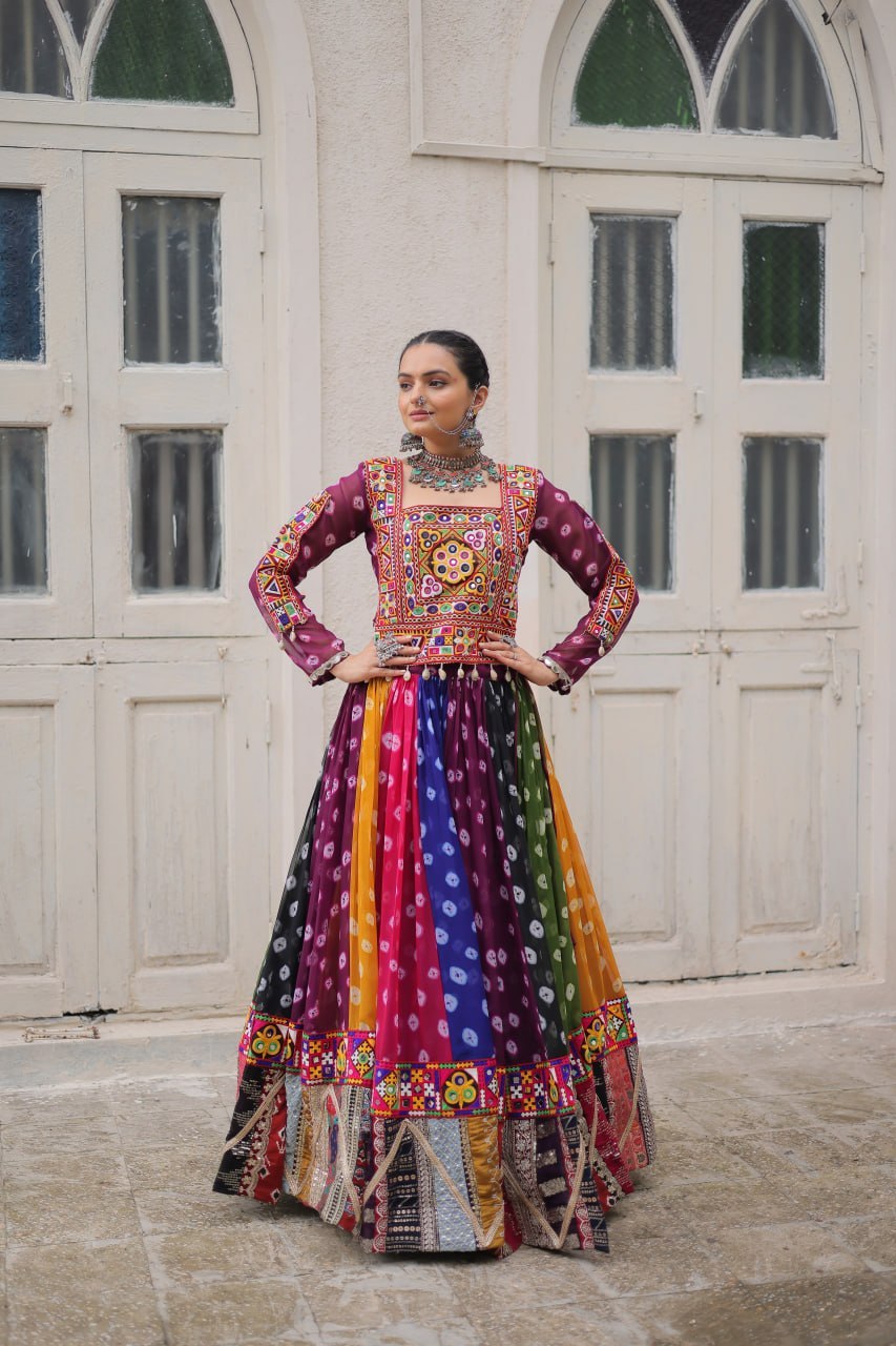 Navratri Georgette Print Lehenga Choli with Gamthi Work