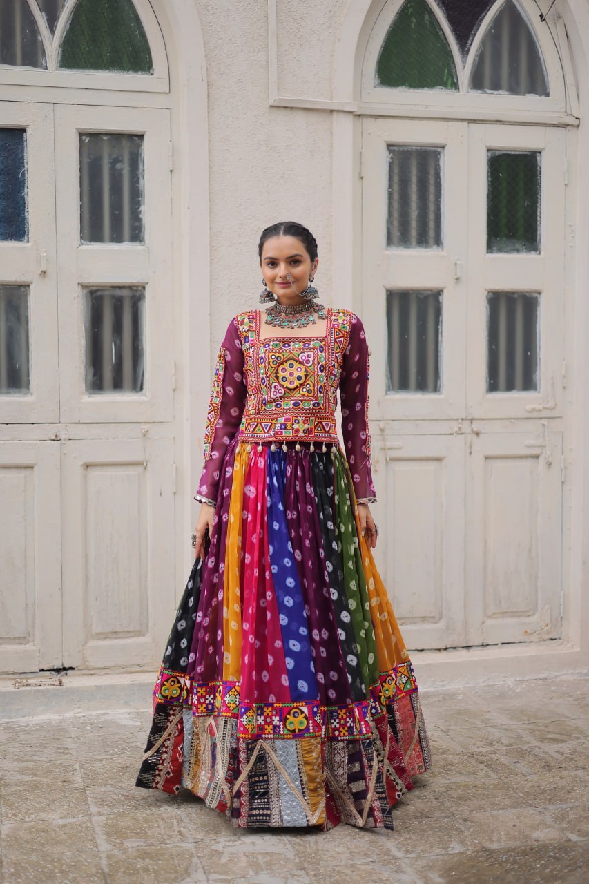 Navratri Georgette Print Lehenga Choli with Gamthi Work