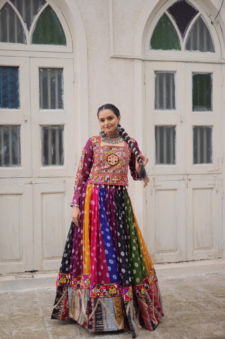Navratri Georgette Print Lehenga Choli with Gamthi Work
