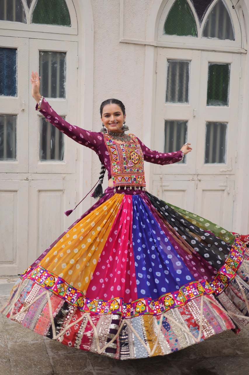 Navratri Georgette Print Lehenga Choli with Gamthi Work