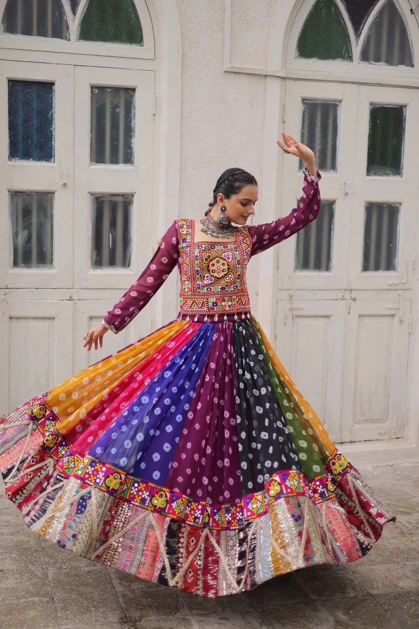 Navratri Georgette Print Lehenga Choli with Gamthi Work