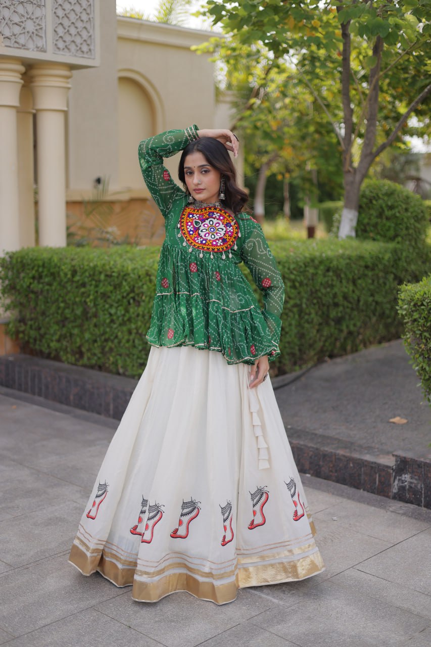Navratri Kora Cotton Lehenga Choli with Bandhani Top